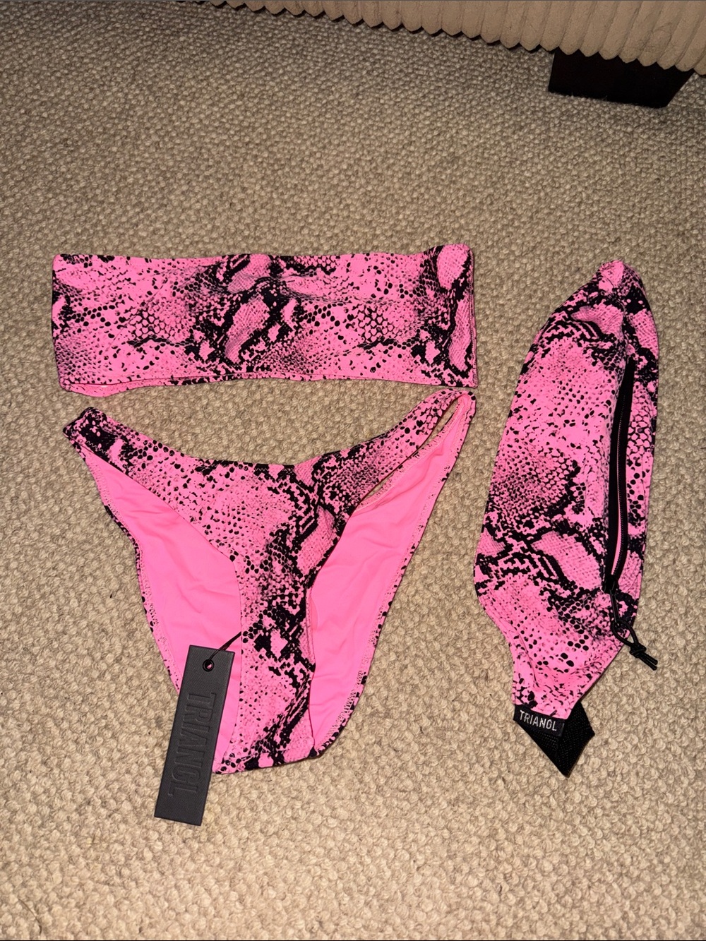 triangl swimwear Pink & Black Snake Print Bikini Set